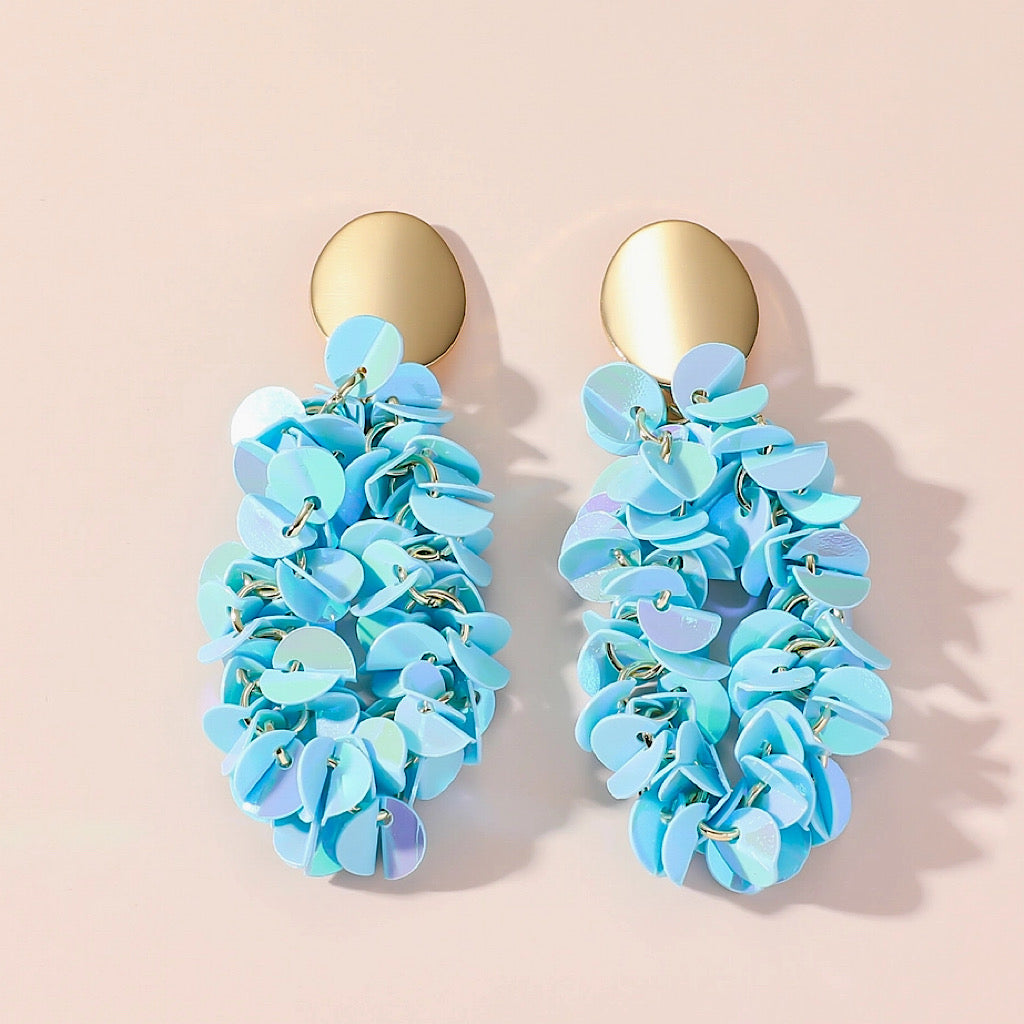 Blue & Gold Tassel Stud Earrings