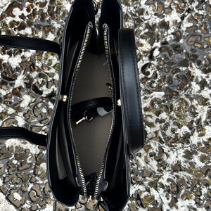 Black Patent Faux Croc Tote Bag (open)