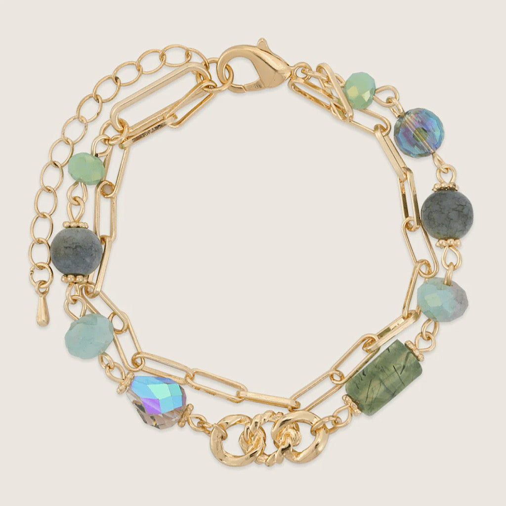 Gold & Green Crystal Base Alloy Lobster Clasp Bracelet