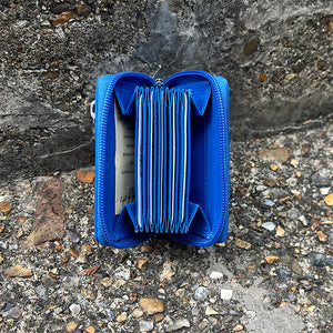 Cobalt Leather Zip Round Credit Card Holder (open)