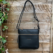 Load image into Gallery viewer, Black Crossbody Bag with Front Zip Pocket (hanging)

