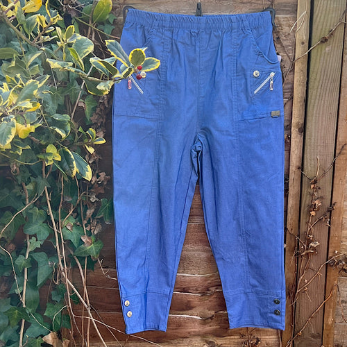 Denim Blue 3/4 Button Detail Trousers