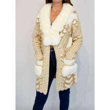 Load image into Gallery viewer, Ivory Fur Trim Aztec Knit Cardigan (pockets)
