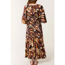 Load image into Gallery viewer, Chocolate Retro Geometric Shirred Maxi Dress (back)
