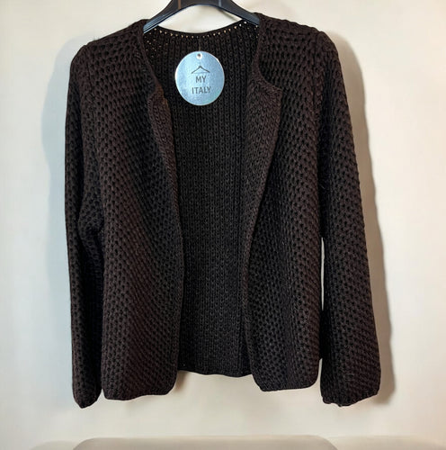 Classic Espresso Brown Eleganza Textured Knit Jacket