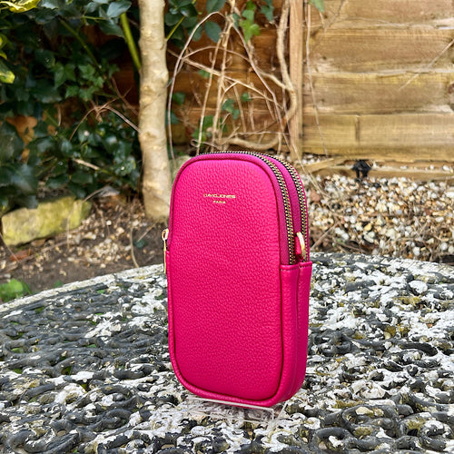 Raspberry Double Zip Phone Bag By David Jones