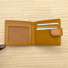 Load image into Gallery viewer, Gents Mustard Wool &amp; Leather Wallet (open)
