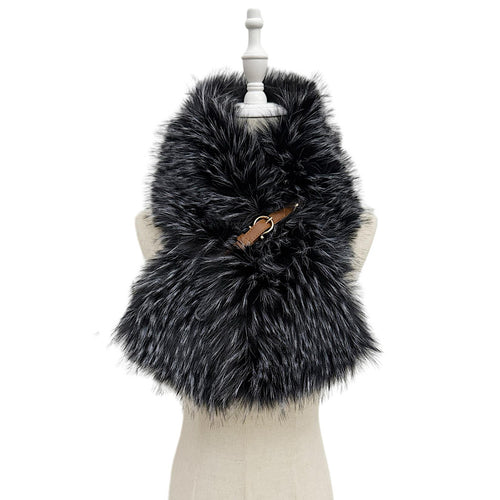Midnight Luxe Faux Fur Collar Wrap (front)