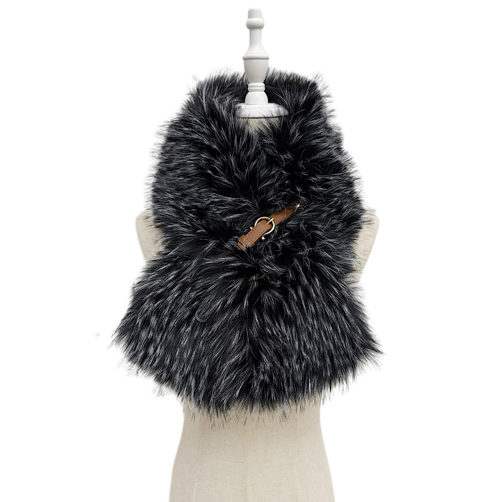 Midnight Luxe Faux Fur Collar Wrap (front)