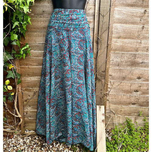 Denim, Red & Green Silk Feel Paisley Printed Culottes