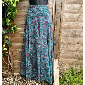 Denim, Red & Green Silk Feel Paisley Printed Culottes