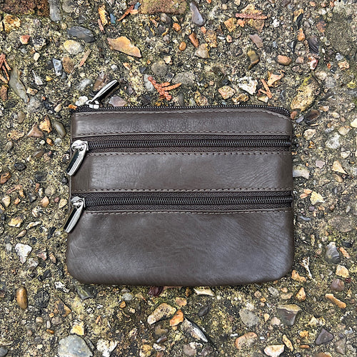 Olive Soft Leather 3 Zip Coin Purse By Zen
