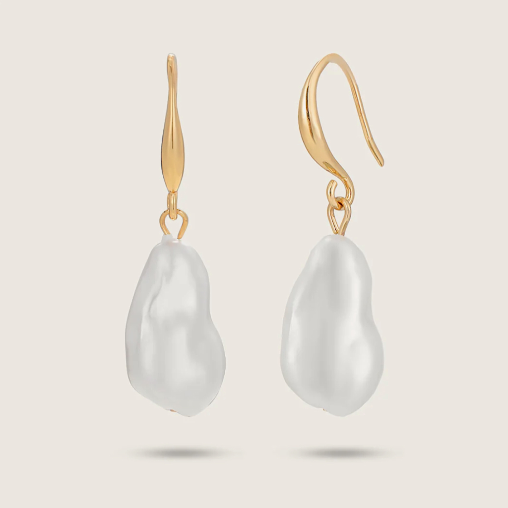 Gold Chunky Pearl Drop Hook Earrings
