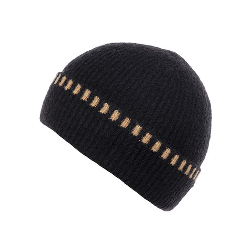 Autumn Black & Camel Knitted Beanie