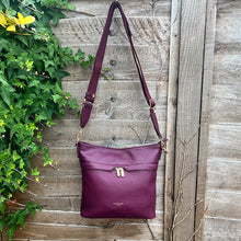 Load image into Gallery viewer, Plum Front Zip Pocket Messenger Style Bag (hanging)
