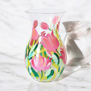 Pretty Hand Painted Tulips Glass Vase