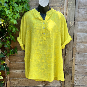 Plain Yellow with Subtle Floral Embroidered Shirt