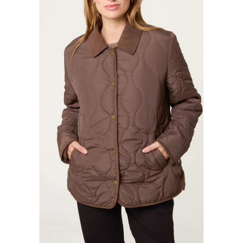 Chocolate Pattern Quilted Cord Trim Coat