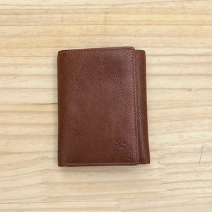 Gents Tan Leather Tri-Fold Wallet By Oak (closed)