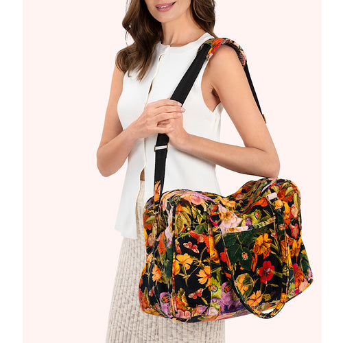 Midnight Posy Luxe Weekender Bag (on shoulder)