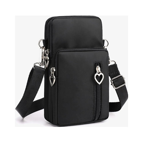 Black Heart Zip Puller Showerproof Essential Phone Bag