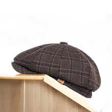 Load image into Gallery viewer, Men&#39;s Brown &amp; Olive Multi Check Baker Boy
