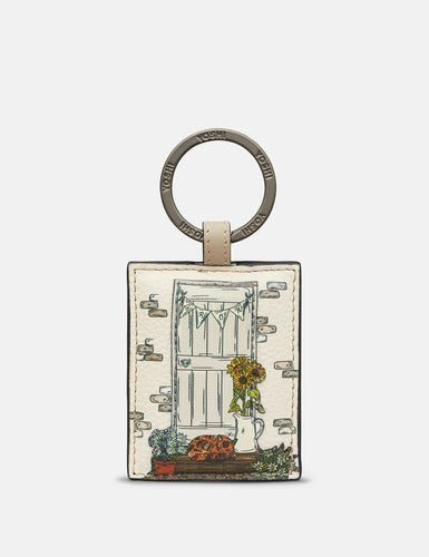 Country Cottage Doorway Leather Keyring (front)