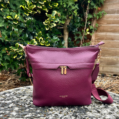 Plum Front Zip Pocket Messenger Style Bag