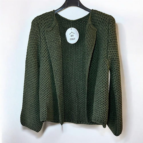 Deep Forest Green Eleganza Textured Knit Jacket