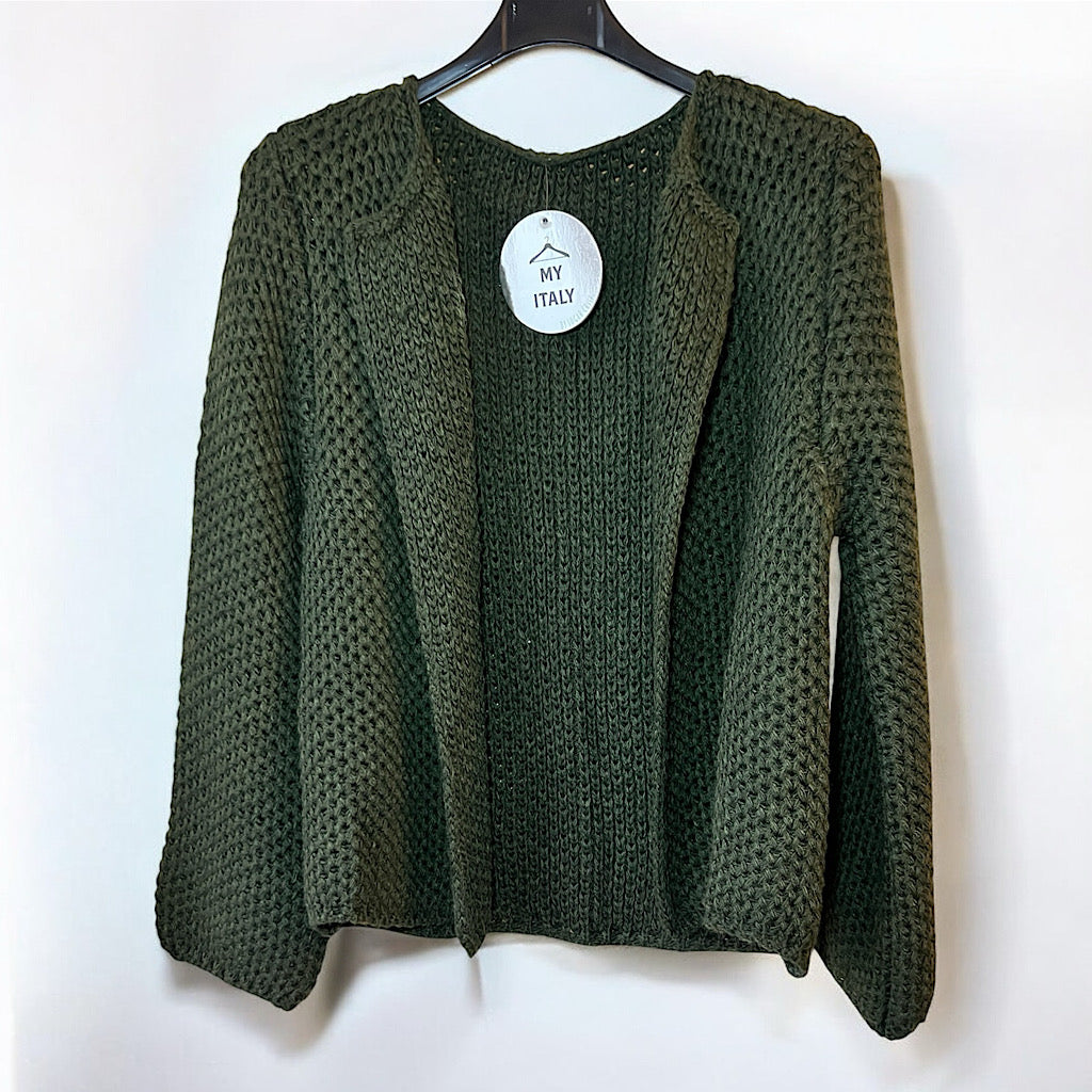 Deep Forest Green Eleganza Textured Knit Jacket
