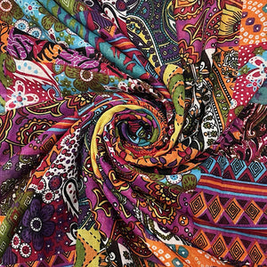 Vibrant Patchwork Print Tassel Scarf (swirl)