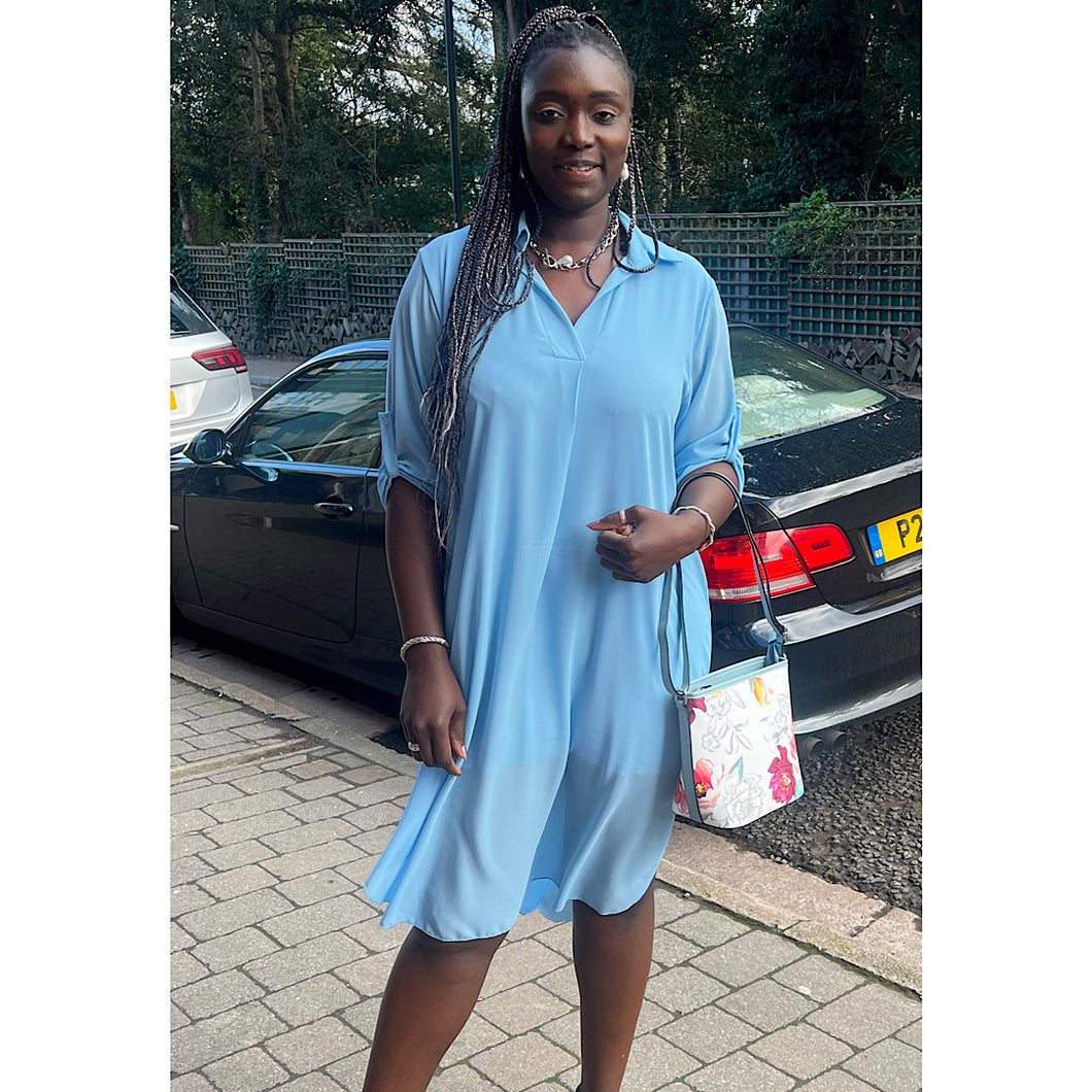 Powder Blue Chiffon Oversized Shirt Dress