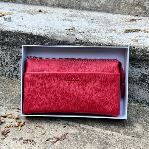 Rouge Luxe Triple-Compartment Leather Crossbody Bag
