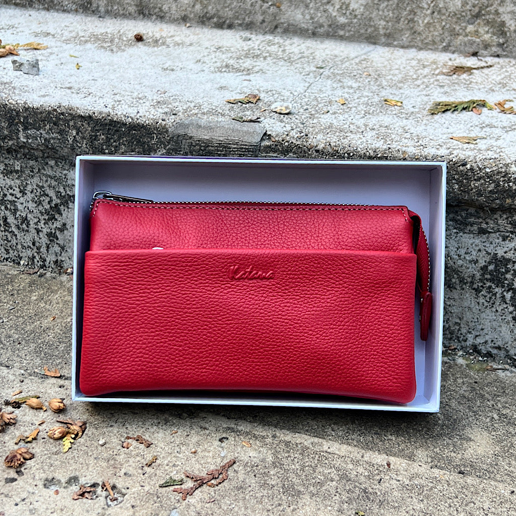 Rouge Luxe Triple-Compartment Leather Crossbody Bag