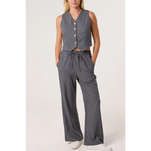 Grey Pinstripe Waistcoat And Trouser Set