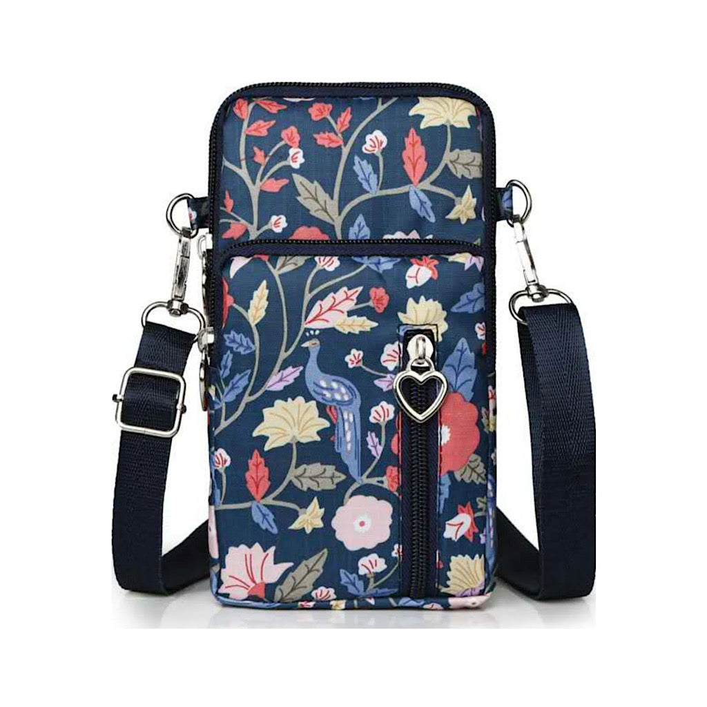 Peacock Floral Heart Zip Puller Splash Proof Essential Phone Bag