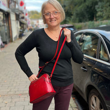 Load image into Gallery viewer, Red &#39;Cecilia&#39; Italian Leather Crossbody Bag (on model)
