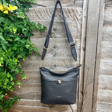 Load image into Gallery viewer, Dark Grey Front Zip Pocket Messenger Style Bag (hanging)
