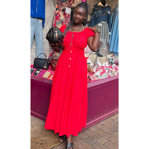 Bardot Front Button Maxi Dress (Red)