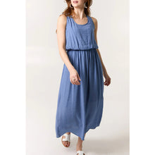 Load image into Gallery viewer, Plain Denim Blue Puff Ball Midi Dress

