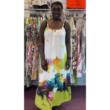 Load image into Gallery viewer, Abstract Print Cotton Linen Maxi Dress (lime multi)

