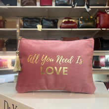 Load image into Gallery viewer, All You Need Is Love Velvet Cosmetic Bag – Dusky Pink
