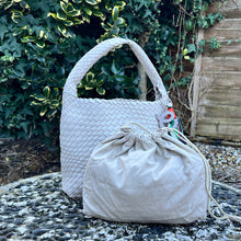 Load image into Gallery viewer, Almond Milk Luna Woven Slouch Handbag (drawstring)
