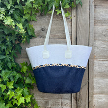 Load image into Gallery viewer, Amalfi Woven Beach Tote Bag (navy&amp;white)
