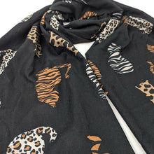 Load image into Gallery viewer, Animal Print Cat Silhouette Scarf – Black (close up)
