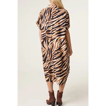 Load image into Gallery viewer, Animal Print Shimmer Shirt Midi Dress (back)

