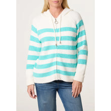 Load image into Gallery viewer, Aqua Stripe Zip-Through Knit Hoodie
