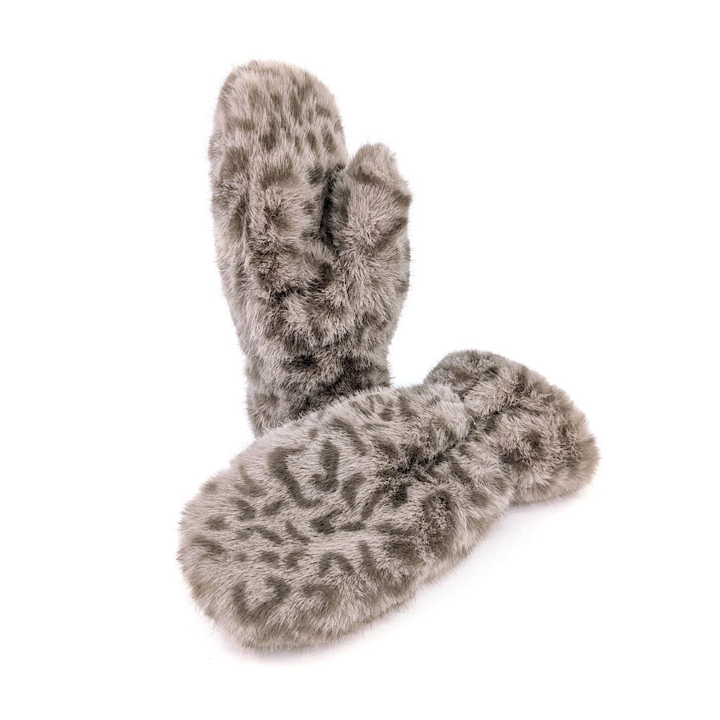 Arctic Leopard Faux Fur Mittens – Bucks Leather
