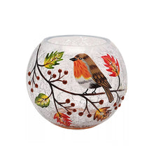 Load image into Gallery viewer, Autumn Robin Crackle Glass Tealight Holder
