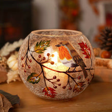 Load image into Gallery viewer, Autumn Robin Crackle Glass Tealight Holder (lifestyle image)
